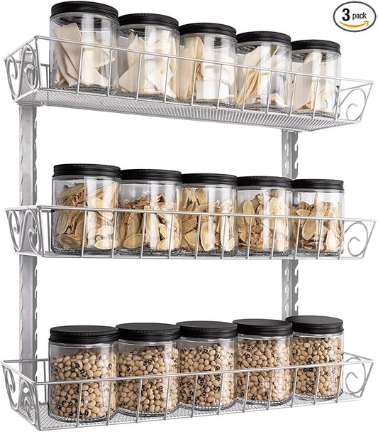 SWOMMOLY Adjustable Wall Mount Spice Rack, 3-Tier Dual-use (Multi-use) Organizer, Silver by SWOMMOLY