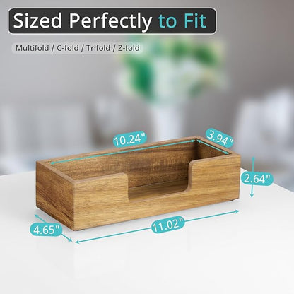 Paper Towel Dispenser Countertop, Acacia Wood Bathroom Paper Towel Holder, Black Napkin Holder for Kitchen, Countertop Multifold C-Fold, Z-Fold, Trifold Paper Hand Towel Dispenser for Toilet - Image 2