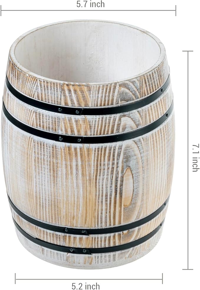 MyGift Wine Barrel Design Kitchen Utensil Holder Crock, Vintage White Washed Solid Wood Cooking Utensils Organizer - Image 5