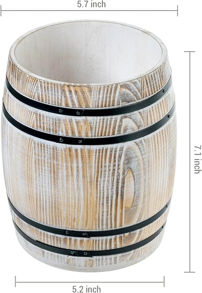 MyGift Wine Barrel Design Kitchen Utensil Holder Crock, Vintage White Washed Solid Wood Cooking Utensils Organizer - Image 5