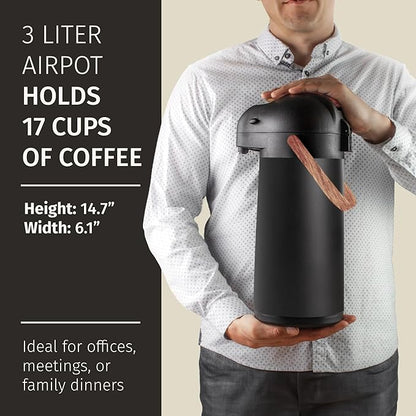 Thermal Coffee Carafe 102Oz w/Wood Trim, Keeps Coffee Hot for 12Hrs & Cold for 36Hrs-Premium Stainless Steel Carafe for Hot Liquids, Easy One-Handed Dispensing for Office, Home, Party, Durable Airpot - Image 7