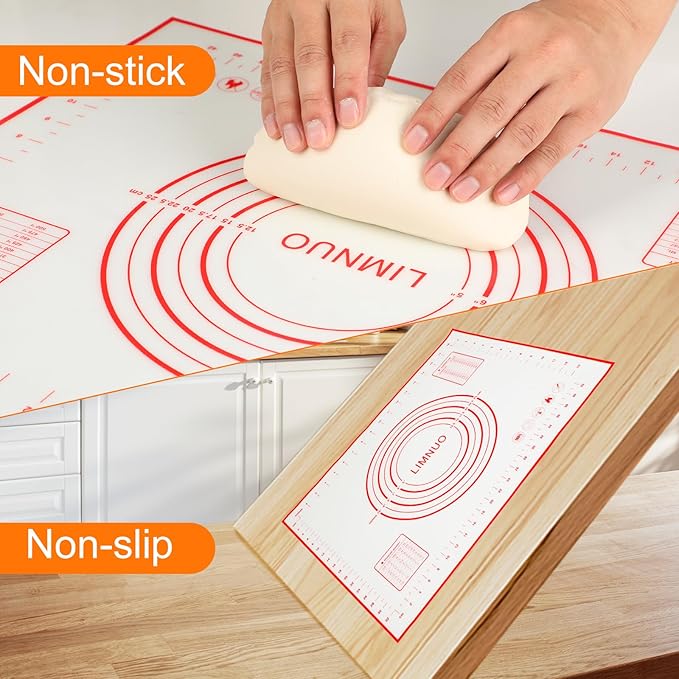 Silicone Baking Mat，Non Stick Rolling Dough with Measurements for Pie Pizza Cookies Fondant Making，Extra Thick Non Slip Silicone Pastry Mat (Red, L-16"×24")