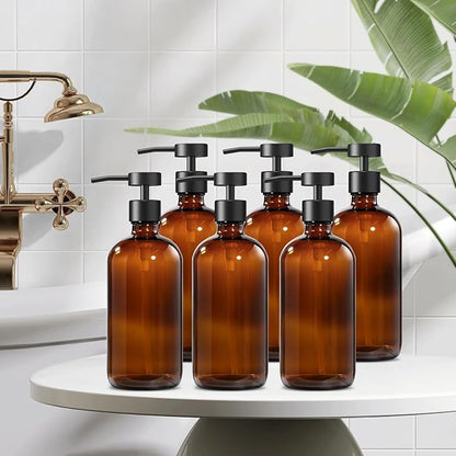 GMISUN Amber Glass Soap Dispenser, 6 Pack Bathroom Hand Soap Dispensers with Stainless Steel Pump, 17 Fl Oz Kitchen Hand and Dish Soap Dispenser Set, Modern Vintage Liquid Brown Soap Dispensers Bottle - Image 4