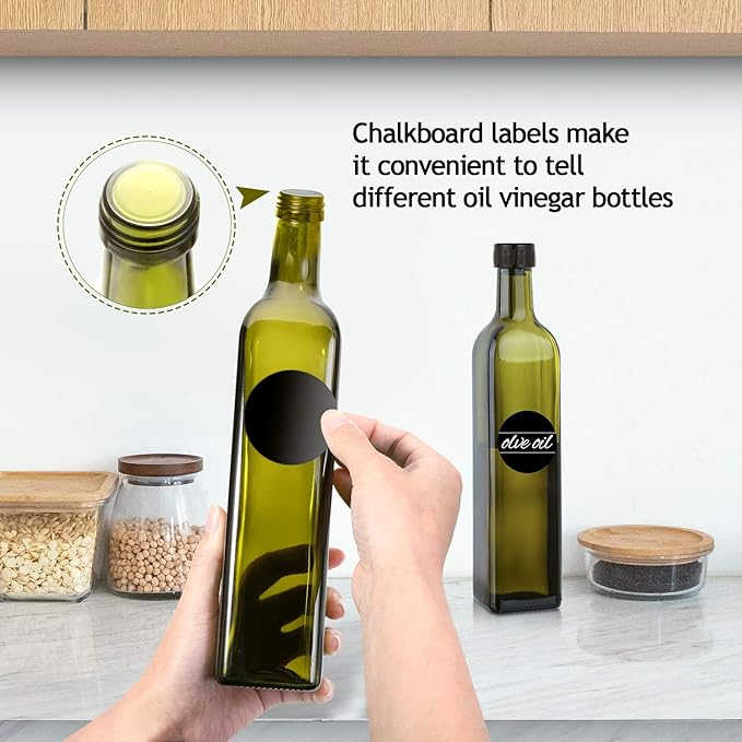 AOZITA [2 PACK 17 oz Glass Olive Oil Dispenser Bottle Set - 500ml Dark Green Oil & Vinegar Cruet Bottle with Pourers, Funnel and Labels - Olive Oil Carafe Decanter for Kitchen - Image 4