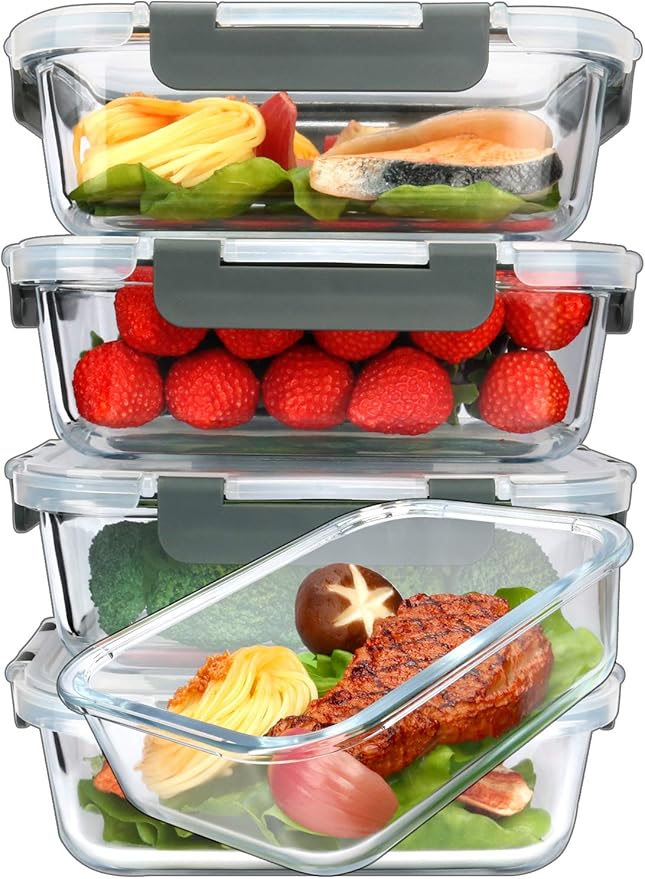 M MCIRCO [5-Packs, 36 Oz Glass Meal Prep Containers with Snap Locking Lids Glass Food Containers,Airtight Lunch Container,Microwave, Oven, Freezer and Dishwasher (4.5 Cup) by MMCIRCO