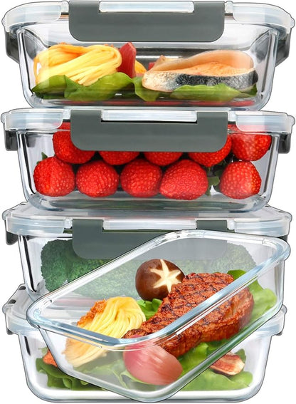 M MCIRCO [5-Packs, 36 Oz Glass Meal Prep Containers with Snap Locking Lids Glass Food Containers,Airtight Lunch Container,Microwave, Oven, Freezer and Dishwasher (4.5 Cup) by MMCIRCO