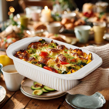 Artena Baking Dish 2.3 Quarts, Casserole Dishes For Oven, Baking Pan With Handles, Lasagna Pan Deep, Large Casserole Dish, Rectangular Ceramic Bakeware, White (Baking Dish With Rack) - Image 9