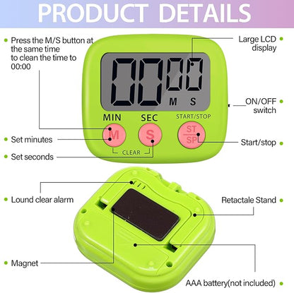 Weewooday 24 Pcs Digital Kitchen Timer Magnetic Timer Bulk On/Off Switch Minute Second Count up Countdown Loud Alarm for Exercise Cook Baking (Multicolor) - Image 3