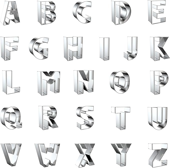 Letter Cookie Cutters Shapes Large 2 Inch - 26 Pcs Stainless Steel Alphabet Letter Cookie Cutter Set Fondant Biscuit Fruit Dough Mold Tools for Sandwich, Birthday, Christmas, and Holiday Party