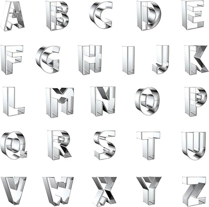 Letter Cookie Cutters Shapes Large 2 Inch - 26 Pcs Stainless Steel Alphabet Letter Cookie Cutter Set Fondant Biscuit Fruit Dough Mold Tools for Sandwich, Birthday, Christmas, and Holiday Party