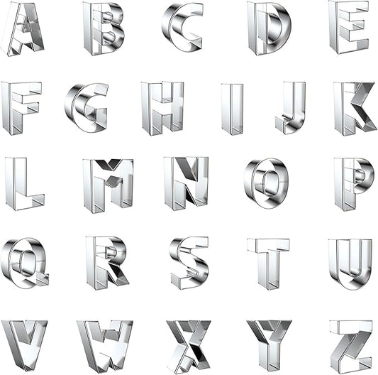 Letter Cookie Cutters Shapes Large 2 Inch - 26 Pcs Stainless Steel Alphabet Letter Cookie Cutter Set Fondant Biscuit Fruit Dough Mold Tools for Sandwich, Birthday, Christmas, and Holiday Party