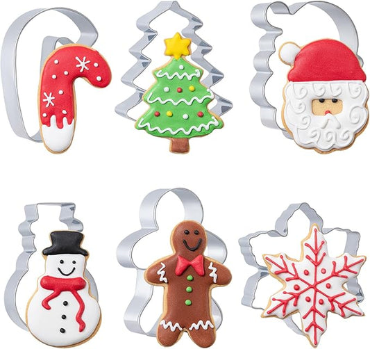 Husfunov Christmas Cookie Cutters Set 6 Pieces,Stainless Steel Metal Cutter with Christmas Tree, Gingerbread Man, Snowman, Snowflake, Candy Cane, Santa Face Shapes for Holiday by Unknown