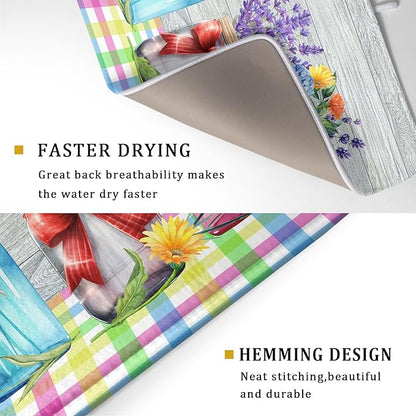Kawani Spring Summer Flowers Dish Drying Mat for Kitchen Counter 18"x24" Spring Floral Jars Drying Mat Soft Absorbent Microfiber Farmhouse Colorful Floral Dish Drainer Rack Mats for Counter tops