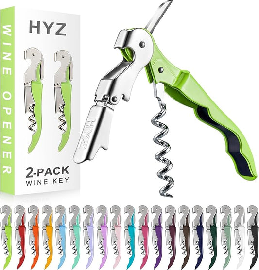 HYZ 2-Pack Wine Opener Waiter Corkscrew, Professional Wine Key for Servers, Bartender with Foil Cutter, Manual Wine Bottle Opener Double Hinged (Cyan) by HYZ