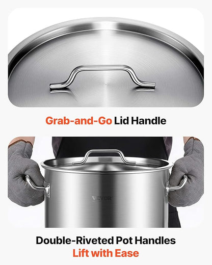 VEVOR Stainless Steel Stockpot, 42 Quart Large Cooking Pots, Cookware Sauce Pot with Strainer, Lid, and Handle, Heavy Duty Commercial Grade Stock Pot, Sanding Treatment, for Large Groups Events Silver - Image 10