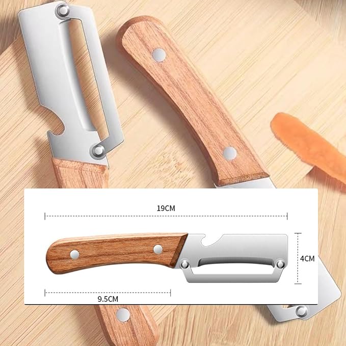 Multifunctional Vegetable Peeler,Zero Flex Peeler with Wooden Handle and Bottle Opener,Stainless Steel Kitchen Tool Suitable for All Kinds Of Vegetables and Fruits(2 PCS) - Image 2