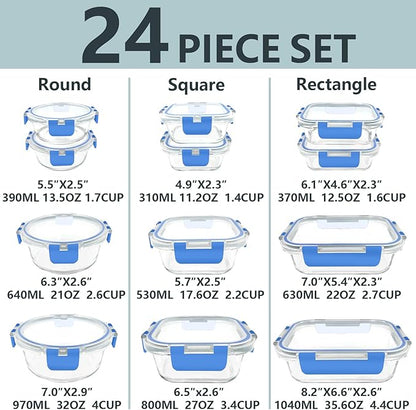12 Pack Glass Food Storage Container Set with Lids Airtight, Stackable Meal Prep & Leftover Containers, Lunch Box for Microwave, Oven, Freezer and Dishwasher (Blue) - Image 2