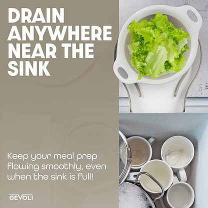 Gevoli Collapsible Colanders (3 Pack Set) Food Strainers with Over-Sink Water Draining Base for Pasta Fruits and Vegetables, White/Beige (3 Sizes, 3QT, 4QT and 5 Quart) - Image 4
