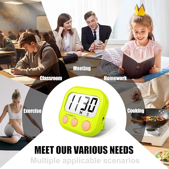 2 Pack Kitchen Timers Loud Ring Digital Timers for Cooking Magnetic Green - Image 5