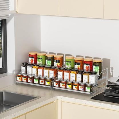 BOIVSHI 4 Tier Spice Rack Organizer for Cabinet, Spice Rack Organizer, Depth Adjustable Spice Organizer for Cabinet, Countertop, Cupboard, Pantry, Seasoning Shelf, Metal, Gray (2 Pack) - Image 9