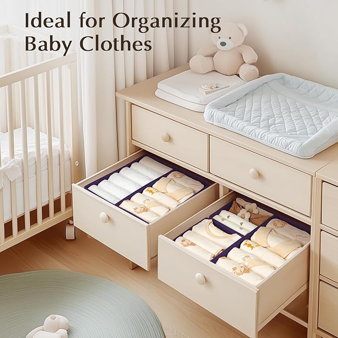 DIMJ Drawer Organizers Clothes, Set of 4 Dresser Organizer Bins, Fabric Closet Organizers and Storage, Shallow Drawer Dividers for Nursery, Clothing, Baby Clothes, Socks, Underwears, Tie (Purple) - Image 4