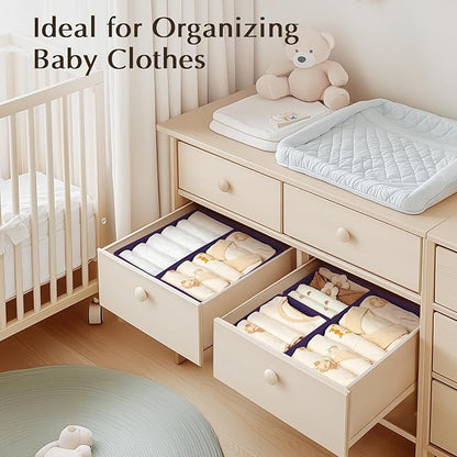 DIMJ Drawer Organizers Clothes, Set of 4 Dresser Organizer Bins, Fabric Closet Organizers and Storage, Shallow Drawer Dividers for Nursery, Clothing, Baby Clothes, Socks, Underwears, Tie (Purple) - Image 4