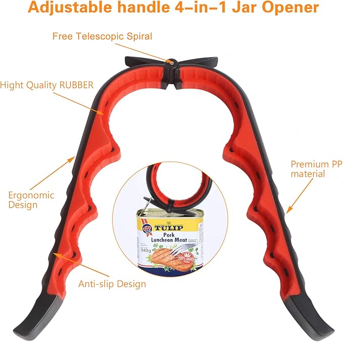 Jar Opener Bottle Opener for Weak Hands, 5 in 1 Multi Function Can Opener Bottle Opener Kit with Silicone Handle Easy to Use for Children, Elderly and Arthritis Sufferers (New red) - Image 4