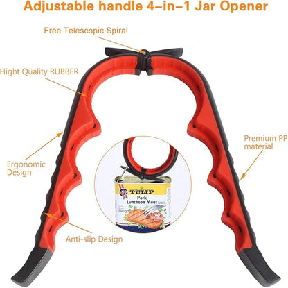 Jar Opener Bottle Opener for Weak Hands, 5 in 1 Multi Function Can Opener Bottle Opener Kit with Silicone Handle Easy to Use for Children, Elderly and Arthritis Sufferers (New red) - Image 4