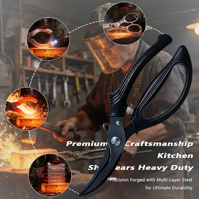 Kitchen Poultry Shears Heavy Duty, Stainless Steel Kitchen Meat Cutting Scissors for Food with Non-Slip Handle & Safety Lock, All Purpose Cooking Aid Scissors for Chicken, Bone, Turkey, Fish