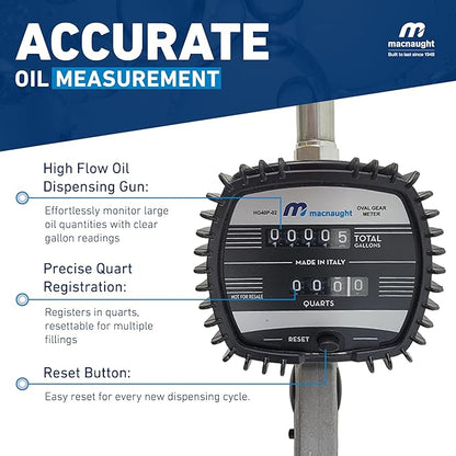Macnaught Pneumatic Oil Gun with Control Valve 1/2" inch NPT Inlet, Mechanical Meter, Registers in Qts & Totals in Gal. Oil, antifreeze, trans fluid, lubricating oil, synthetic hydraulic oil & more - Image 4