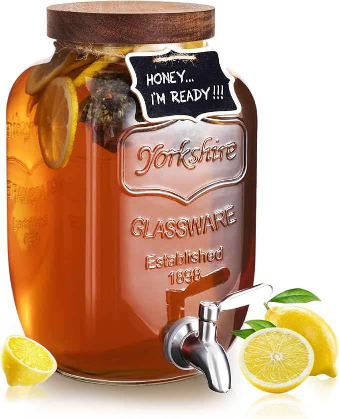 Mustry Glass Drink Dispenser for Parties, 1 Gallon Beverage Dispenser with Spigot Solid Stainless Steel, Used as Lemonade Dispenser Sun Tea Jar Kombucha Jar by Mustry