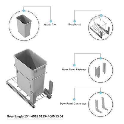 Dowell B15 Aluminum Base Wastebasket Pullout with Door Mount and 50Qt/13Gal Plastic Bin (4012 0115+50)