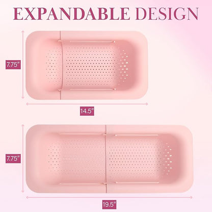 Paris Hilton Over the Sink Expandable Colander, Extendable Strainer, Adjustable from 14.5 inches to 19.5 inches, Fits most kitchen sinks, Made without BPA, Pink - Image 6