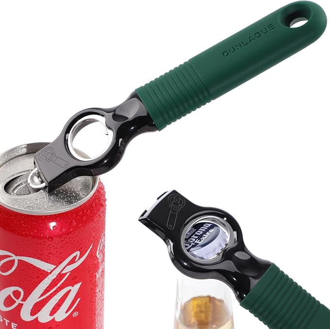 2-Pack Magnetic Beer Bottle Opener & Soda Can Opener, 2-in-1 Bottle Opener and Can Tab Opener Tool for Bartender, Long Nails, Arthritis, Silicone Handle with Build in Magnet - Deep Green by DUNLAGUE