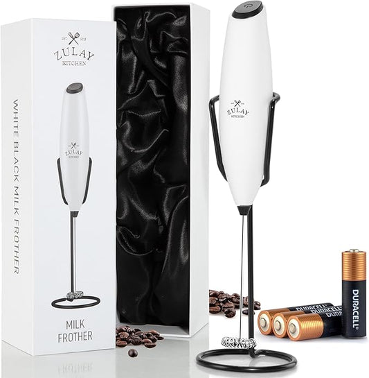Zulay Kitchen Executive Series Luxury Gift Milk Frother with 4 Duracell Batteries – Handheld Electric Foam Maker for Coffee, Lattes & Hot Chocolate – Deluxe Finish, Ultimate Gift for Coffee Lovers by ZulayKitchen
