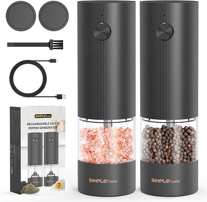 SIMPLETASTE Electric Salt and Pepper Grinder Set with LED Light, Automatic Pepper Mill Shakers with Adjustable Coarseness, One Hand Operation for Kitchen, Dining, Gifting, Black, Rechargeable - Image 8