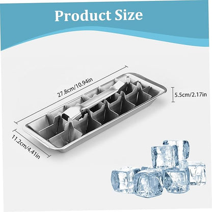 Stainless Steel & Metal Ice Cube Trays with Handle - 18-Slot Small Ice Cube Mold for Freezer, Detachable Dishwasher-Safe Ice Trays for Bars Kitchens