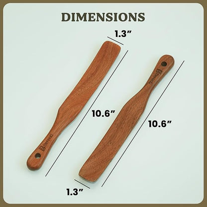 2Pcs Wooden Skinny Spurtle Set for Jars, Premium Natural Acacia Wood Tool for Stirring, Mixing, Serving, Jam, Cheese, Cream and Peanut Butter