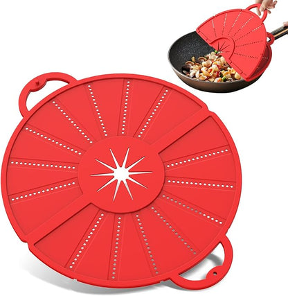 Silicone Splatter Screen for Frying Pan, Foldable Splash Guard, Multi-Use Grease Splatter Guard,Heat-Resistant Trivet Mat, 12" Non-Stick Oil Splatter Guard, Dishwasher Safe, BPA Free-red - Image 9