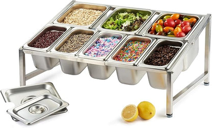 CURTA Expandable 18/8 Stainless Steel Spice Rack Set, NSF Certified, 2-Tier Inclined Organizer Shelf with 3 1/6 Pan & 5 1/9 Pan, 13.8"-23.6" Adjustable