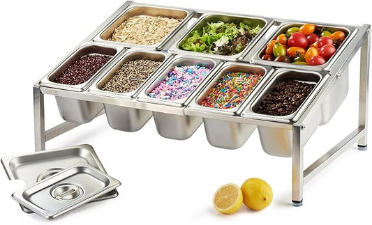 CURTA Expandable 18/8 Stainless Steel Spice Rack Set, NSF Certified, 2-Tier Inclined Organizer Shelf with 3 1/6 Pan & 5 1/9 Pan, 13.8"-23.6" Adjustable