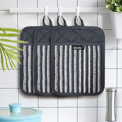 Alselo Silicone Pot Holders Set of 3 Heat Resistant & Non Slip Potholders, Professional Oven Hot Pads with Pockets Mitts for Kitchen Cooking Baking Barbecue - Image 7