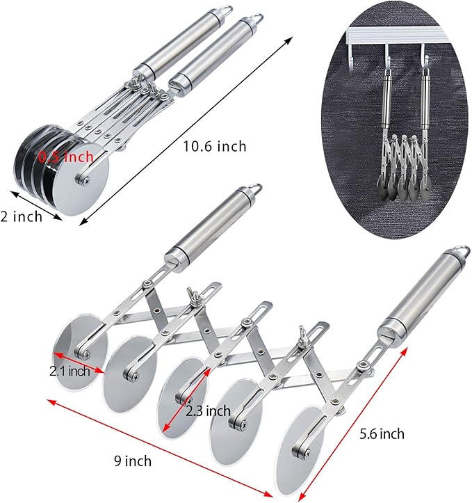 Juome 5 Wheel Pastry Cutter Stainless Pizza Slicer Multi-Round Dough Cutter Roller Cookie Pastry Knife Divider with Handle - Image 2