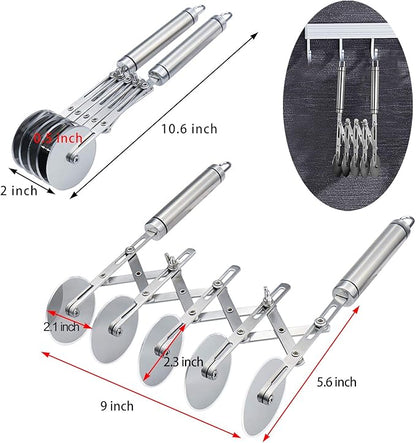 Juome 5 Wheel Pastry Cutter Stainless Pizza Slicer Multi-Round Dough Cutter Roller Cookie Pastry Knife Divider with Handle - Image 2
