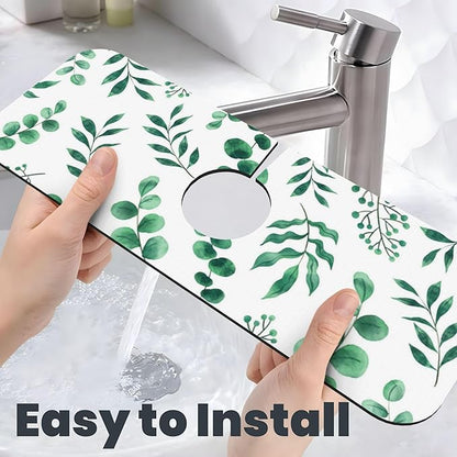 Watercolor Plant Green Leaves Dish Drying Mat for Kitchen Counter, 16"x18" Microfiber Absorbent Fast Dry Mat, 2Pcs Dish Mat Faucet Mats Sets, Large Drying Kitchen Mat Kitchen Drying Pad