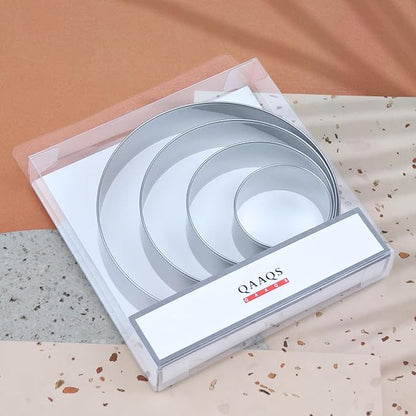 Circle Round Biscuit Cookie Cutter Set - Large Donut Cutter Ring Molds - 5 Inch, 4 Inch, 3 Inch, 2 Inch - Geometric Plaque Cookie Cutters Shapes - Stainless Steel
