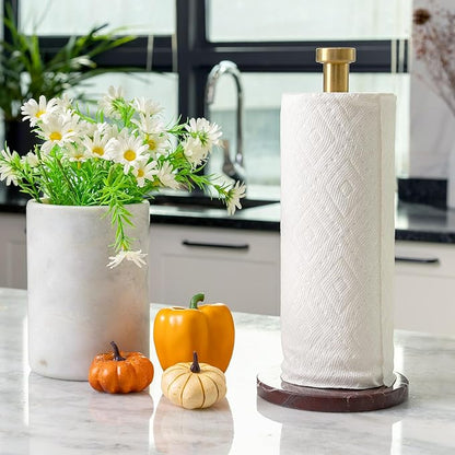 Koville Paper Towel Holder Countertop, Standing Paper Roll Holder with 6" Weighted Marble Base, Stone Paper Towel Holder with Gold Stainless Steel Rod for Kitchen Bathroom (Red)