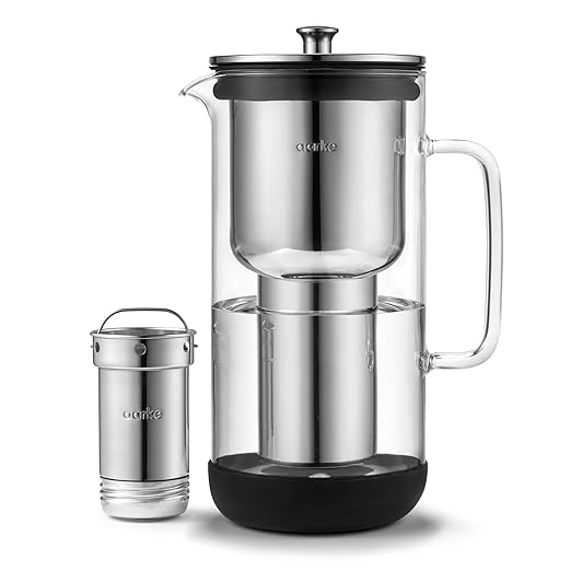 Aarke Purifier - Premium Glass and Stainless Steel Water Filter Pitcher, Refillable Filter System and Granules, 2.4L Pitcher with 1.18L Filtration Capacity by aarke