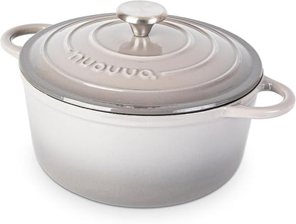 Cast Iron Pot with Lid – Non-Stick Ovenproof Enamelled Casserole Pot, Oven Safe up to 500° F – Sturdy Dutch Oven Cookware – Grey, 5-Quart, 24cm – by Nuovva by Nuovva
