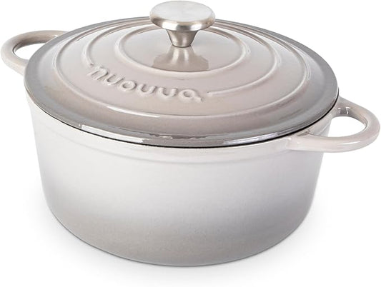 Cast Iron Pot with Lid – Non-Stick Ovenproof Enamelled Casserole Pot, Oven Safe up to 500° F – Sturdy Dutch Oven Cookware – Grey, 5-Quart, 24cm – by Nuovva by Nuovva